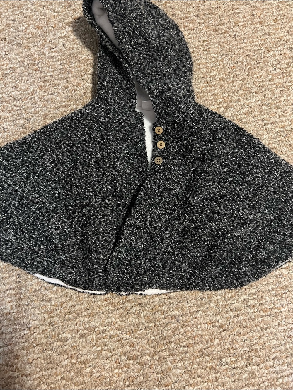 Carter's Hooded Cape Poncho in Charcoal and Black with Button Trim